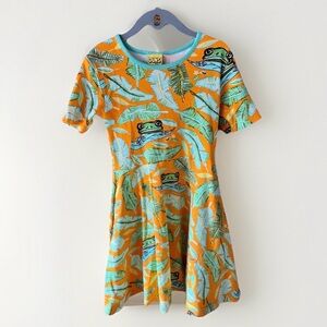DUNS Sweden Sz 110 (4-5) Organic Cotton Frog Leaf Skater Short Sleeve Dress